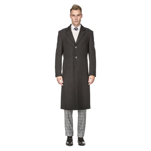 Men's Knee Length Wool Blend Three Button Long Jacket Overcoat Top Coat