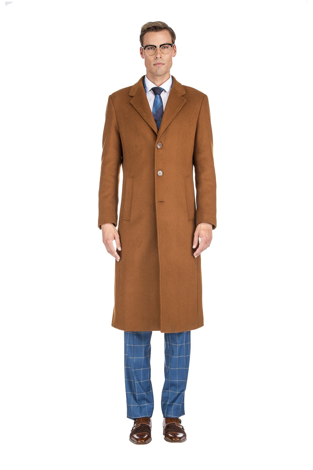 Men's Knee Length Wool Blend Three Button Long Jacket Men's Knee Length Wool Blend Three Button Long Jacket