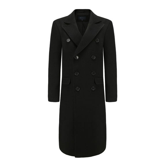 Men's Knee Length Wool Blend Three Button Long Jacket Overcoat Top Coat