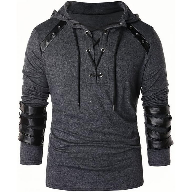 Men s Knight Drawstring Lace Up Pullover Hoodie Steampunk Long Sleeve Hooded Sweatshirt Walmart