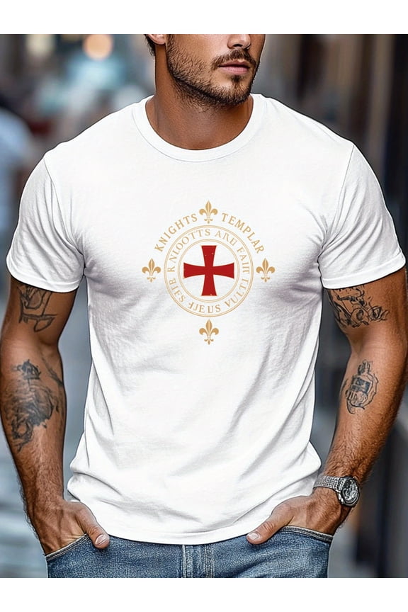 Men's Knights Templar Logo Pattern Summer Casual Crew Neck Short T-Shirt