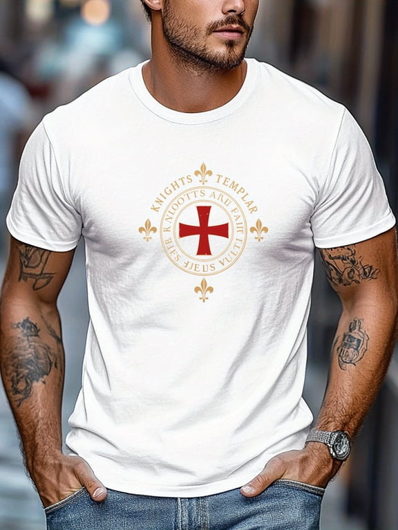 Men's Knights Templar Logo Pattern Summer Casual Crew Neck Short T-Shirt