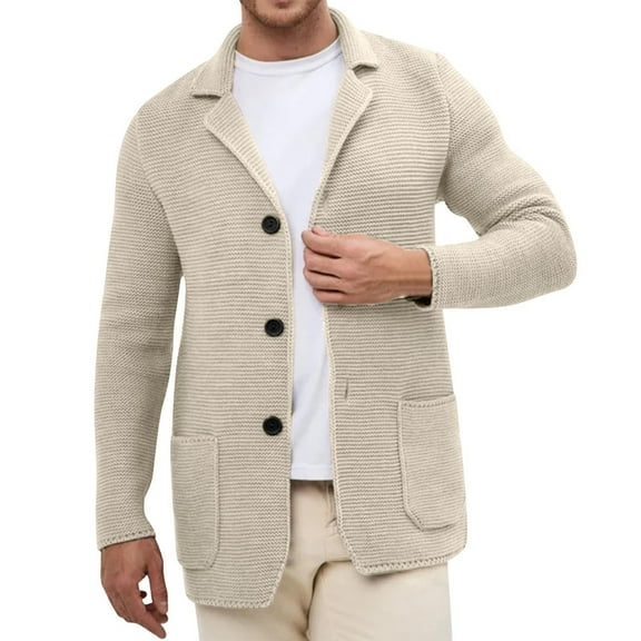 Men's Knit Blazer Cardigan Long Sleeve Casual Knitted Sweaters Three Button Unlined Sport Sweaters Lightweight Sweater Office Bussiness Suits with Pockets