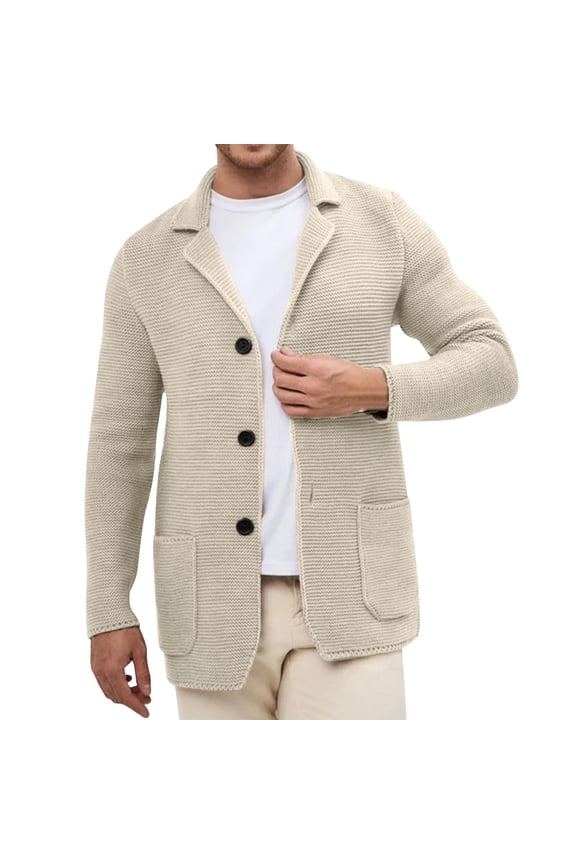 Men's Knit Blazer Cardigan Long Sleeve Casual Knitted Sweaters Three Button Unlined Sport Sweaters Lightweight Sweater Office Bussiness Suits with Pockets