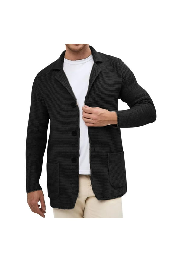 Men's Knit Blazer Cardigan Long Sleeve Casual Knitted Sweaters Three Button Unlined Sport Sweaters Lightweight Sweater Office Bussiness Suits with Pockets
