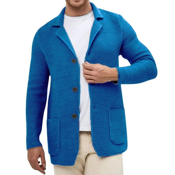 Men's Knit Blazer Cardigan Long Sleeve Casual Knitted Sweaters Three Button Unlined Sport Sweaters Lightweight Sweater Office Bussiness Suits with Pockets