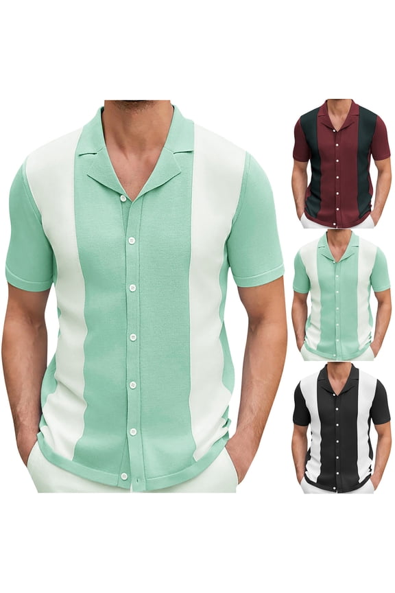 Men's Knit Blouse Shirt Acrylic Casual Button Down Short Sleeve Turndown Collar Solid Color Top Daily Wear Business Work Vacation Gift | Zenithor,Black L
