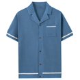 thumbnail image 1 of Men's Knit Button Down Shirt Short Sleeve Cuban Guayabera Shirts Casual Brathable Hollow Out Polo Summer Tops, 1 of 4