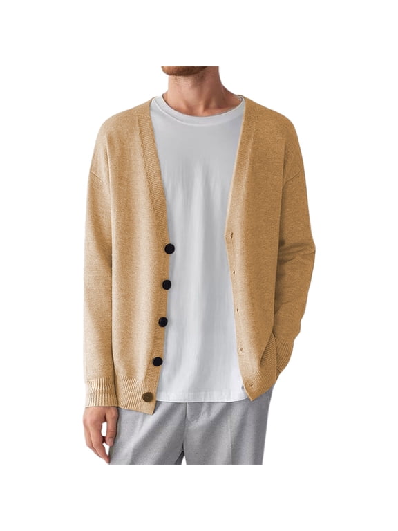 Men's Knit Cardigan Sweater Casual Loose Fit Korean Style Versatile Button Up Outerwear For Spring Fall Winter Tan Cardigan Long Sweater Band