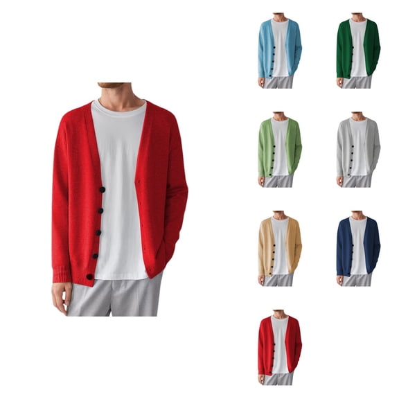 Men's Knit Cardigan Sweater, V-Neck Button-Up Loose Fit Casual Outerwear, Lightweight Knitted Cardigan for Spring Fall Winter