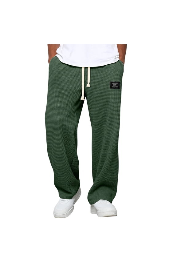 Men's Knit Casual Pants, Straight Leg Lightweight Breathable Relaxed Fit Everyday Trousers with Elastic Waist Drawstring Open Bottom for Yoga, Jogging, Lounge
