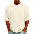 thumbnail image 1 of Men's Knit Crew Neck Short-Sleeve T-Shirt Stylish Casual Pullover Multi-Scene Use For Daily & Weekend All-Season Basic Tops,Beige,M, 1 of 4