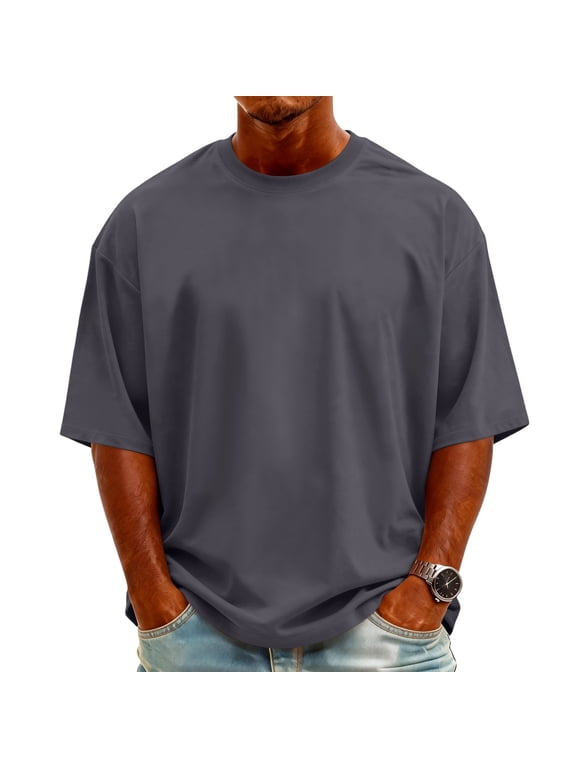 Men's Knit Crew Neck Short-Sleeve T-Shirt Stylish Casual Pullover Multi-Scene Use For Daily & Weekend All-Season Basic Tops,Dark Gray,XXL