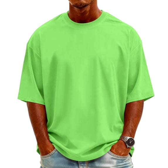 Men's Knit Crew Neck Short-Sleeve T-Shirt Stylish Casual Pullover Multi-Scene Use For Daily & Weekend All-Season Basic Tops,Fluorescent Green,M