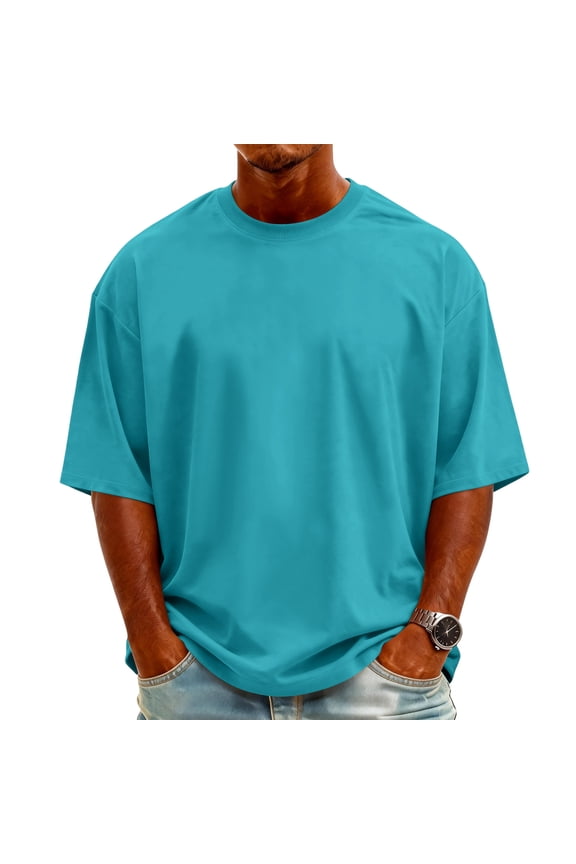 Men's Knit Crew Neck Short-Sleeve T-Shirt Stylish Casual Pullover Multi-Scene Use For Daily & Weekend All-Season Basic Tops,Turquoise,XXL