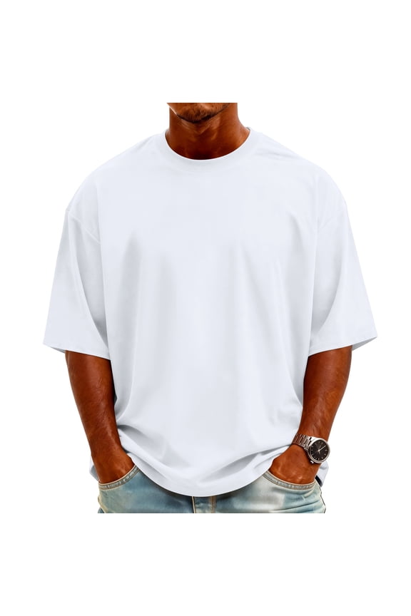 Men's Knit Crew Neck Short-Sleeve T-Shirt Stylish Casual Pullover Multi-Scene Use For Daily & Weekend All-Season Basic Tops,White,L