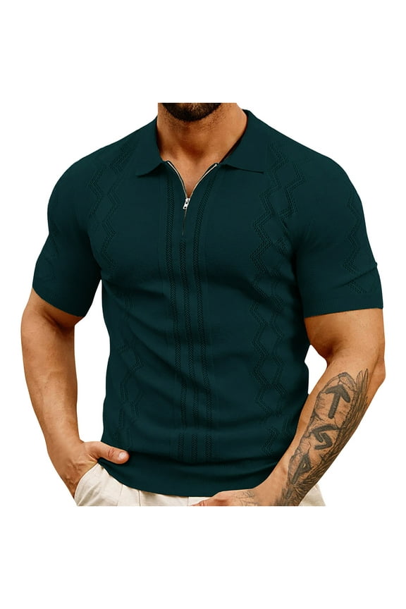 Men's Knit Golf T-Shirt Vintage 1/4 Zipper Preppy Style Tennis Shirts Summer Casual Short Sleeve Sweater Tops