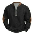 thumbnail image 1 of Men's Knit Half-Zip Mock Neck Top with Cable Knit Pattern & Faux Leather Accents Long Sleeve Casual Shirt, 1 of 3