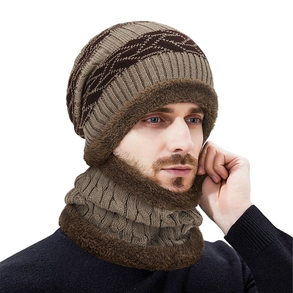Men's Knit Hat Winter Extended Thick Windproof Warm Ear Cover Two Piece Cap