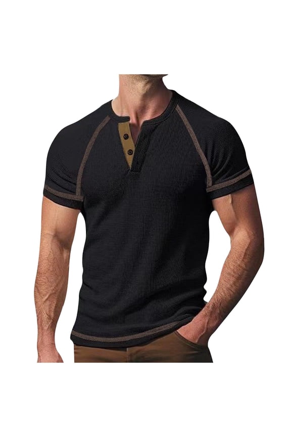 Men's Knit Henleys Shirt Lightweight Comfortsoft T-shirt Crewneck Tee for Man Ventilate Relaxed Fitted Summer Casual Shirt