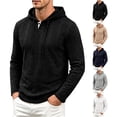 thumbnail image 1 of Men's Knit Hooded Henley Shirt, Drawstring Long Sleeve Pullover Top, Textured Loose Fit Spring-Fall Casuall Daily Streetwear Clothes White M, 1 of 6