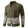thumbnail image 1 of Men's Knit Jackets Double Zip Up Stand Up Long Sleeve Jacquard Cardigan Fall Winter Casual Stretchy Sweater Coat (XXL, Army Green), 1 of 5