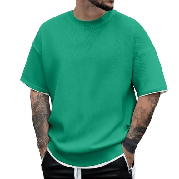 Men's Knit Layered T-Shirt Summer Casual Crew Neck Short Sleeve Tee with Stretch Fabric for Daily Wear Men's Loose Fit Shirt Summer Oversized Button Tee