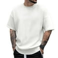 thumbnail image 1 of Men's Knit Layered T-Shirt Summer Casual Crew Neck Short Sleeve Tee with Stretch Fabric for Daily Wear Men's Loose Fit Shirt Summer Oversized Button Tee, 1 of 4