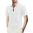 thumbnail image 1 of Men's Knit Polo Shirts Short Sleeve Zipper Vintage Collarless Golf Shirt Slim Fit Top, 1 of 9