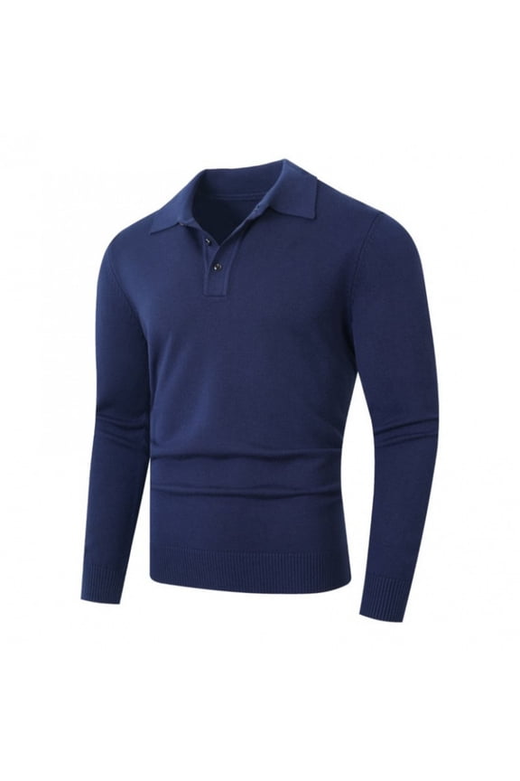 Men's Knit Polo Sweater Long Sleeve Collared Pullover Casual Workwear Top