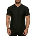 thumbnail image 1 of Men's Knit Ribbed Short Sleeve Collared Polo Shirt, Casual Open V-Neck Top, Breathable Slim Fit Knitwear for Smart Casual Style and Everyday Wear Black S, 1 of 4