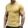 thumbnail image 1 of Men's Knit Ribbed Short Sleeve Open V-Neck Collared Polo Shirt, Casual Slim Fit Top, Breathable Textured Knitwear for Smart Casual Style and Everyday Wear Yellow XXL, 1 of 6