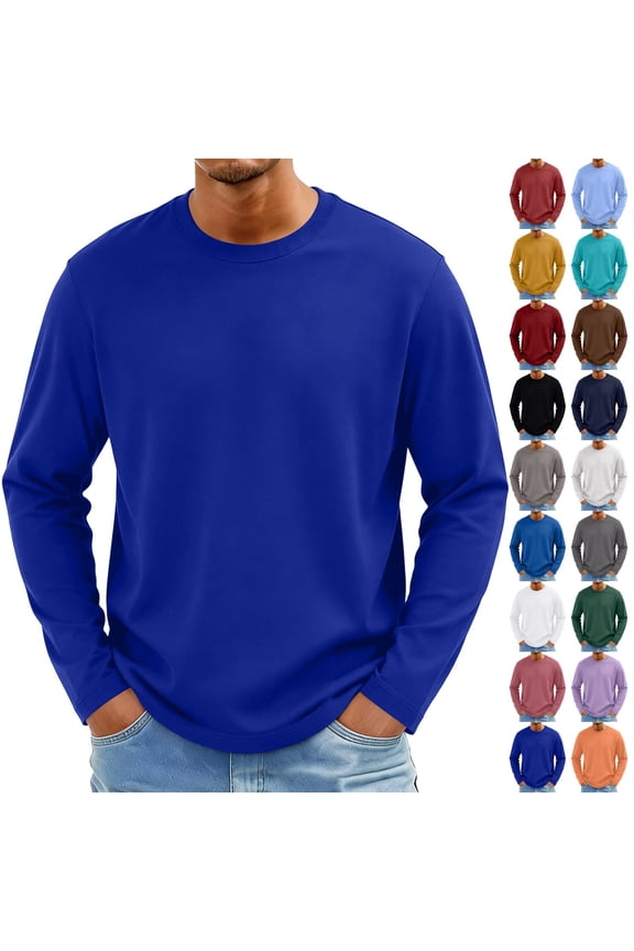 Men's Knit Round Neck Long Sleeve T-Shirt, Fashion Casual Pullover for Daily and Weekend Wear, Soft Stretchy Fabric Yellow M
