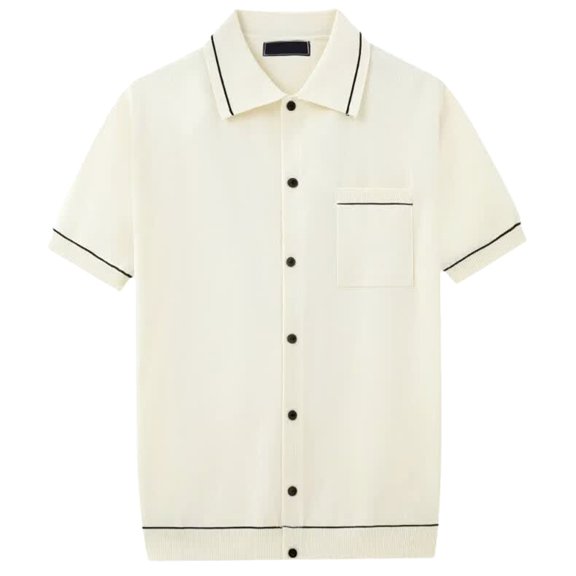 Men's Knit Shirts Short Sleeve Button Down Casual Shirt Vintage Old Money Shirts Vacation Tops Color M