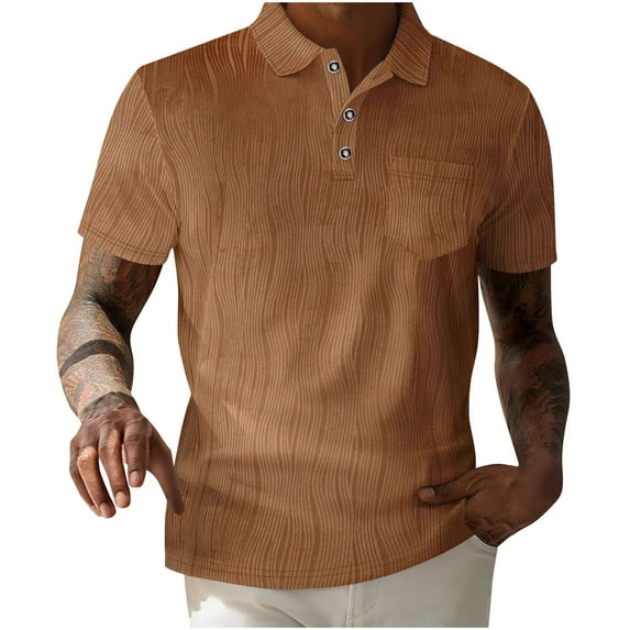 Men's Knit Shirts Short Sleeve Button Down Polo Shirt Vintage Casual Summer Beach Shirts