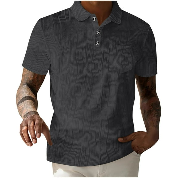 Men's Knit Shirts Short Sleeve Button Down Polo Shirt Vintage Casual Summer Beach Shirts