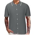 thumbnail image 1 of ZQUUVOU Men's Knit Short Sleeve Shirt Casual Fashion Solid Color Short Sleeve Turndown Collar Button Down Blouse Shirt B-Gray, 1 of 6