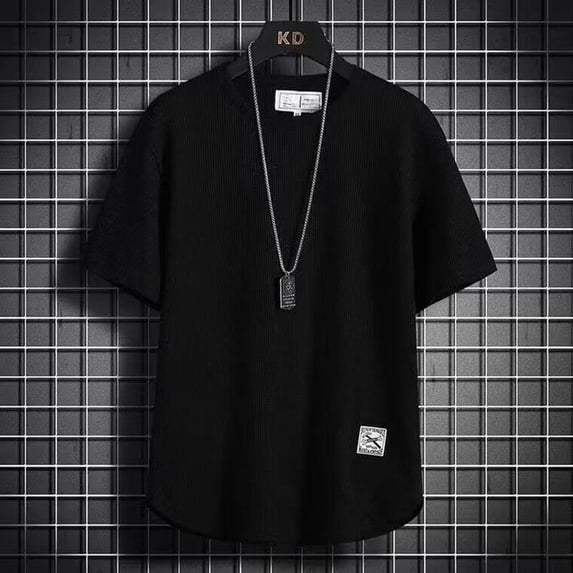 Men's Knit Short Sleeve T Shirt Summer Casual Loose Fit Breathable Workout Tee With Comfortable Shorts Set For Sports And Daily Wear, XL, Black