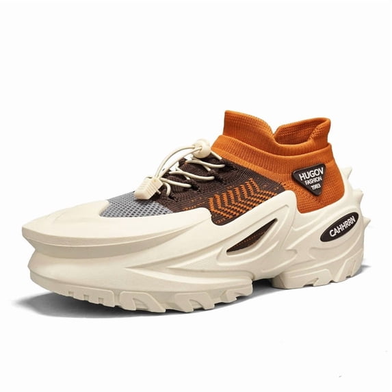 Men's Knit Sock-Style Chunky Sneakers, Lightweight Lace-Up Casual Shoes with Thick Non-Slip Sole for Streetwear, Travel, and Everyday Wear