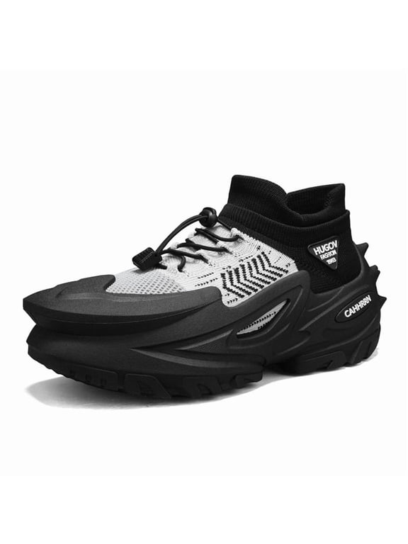 Men's Knit Sock-Style Chunky Sneakers, Lightweight Lace-Up Casual Shoes with Thick Non-Slip Sole for Streetwear, Travel, and Everyday Wear