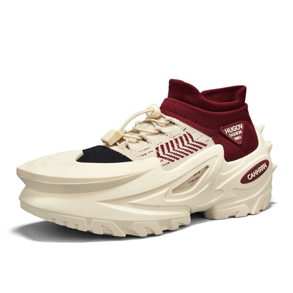 Men's Knit Sock-Style Chunky Sneakers, Lightweight Lace-Up Casual Shoes with Thick Non-Slip Sole for Streetwear, Travel, and Everyday Wear