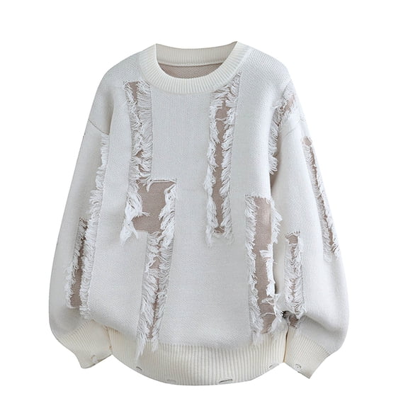 Men's Knit Sweater Coat Long Sleeve Round Neck Pullover Lightweight Versatile Top Casual Daily White M