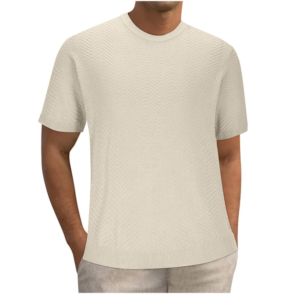 Men's Knit T-shirt, Short Sleeve Round Neck Top, Summer Casual Shirt with Breathable Fabric