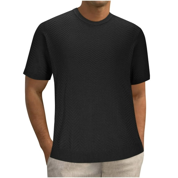 Men's Knit T-shirt, Short Sleeve Round Neck Top, Summer Casual Shirt with Breathable Fabric