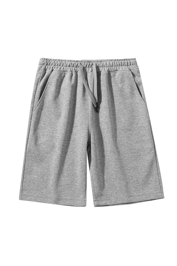 Men's Knited Cotton Pockets, Pull on Jersey Gym Shorts, 7" Athletic Shorts Big and Tall Size M-5XL Gray