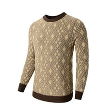 Men's Knitted Argyle Pullover Crewneck Sweater Vintage Thermal