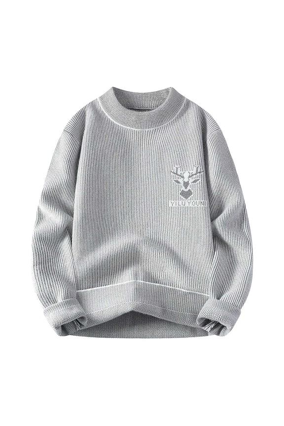 Men's Knitted Autumn/winter Pullover Half Turtle Neck Half Zipper Warm Fawn Print Sweater