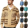 thumbnail image 1 of Men's Knitted Cardigan Jacket - Zipper Lapel Slim Outer Wear Sweater for Autumn Winter Business Casual, Daily Outfits, and Christmas Parties,Camel,3XL, 1 of 6