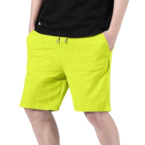 Men's Knitted Drawstring Shorts Vintage Elastic Waist Sports Knee Length Loungewear Home Shorts with Pockets Compression Shorts for Men Yellow M