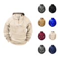 thumbnail image 1 of Men's Knitted Jacquard Hoodie Sweatshirt with Large Pocket Long Sleeve Crewneck Quarter Zip Raglan Top, 1 of 4